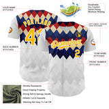 Custom White Gold Red Blue-Cream Geometric Diamond Grid Rhombus Authentic Baseball Jersey