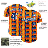 Custom Gold US Navy Blue Orange-White Geometric Diamond Grid Rhombus Authentic Baseball Jersey