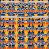 Custom Gold US Navy Blue Orange-White Geometric Diamond Grid Rhombus Authentic Baseball Jersey