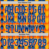 Custom Gold US Navy Blue Orange-White Geometric Diamond Grid Rhombus Authentic Baseball Jersey