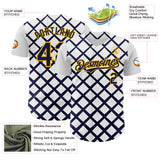 Custom White Navy-Gold Geometric Diamond Grid Rhombus Authentic Baseball Jersey