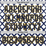 Custom White Navy-Gold Geometric Diamond Grid Rhombus Authentic Baseball Jersey