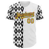 Custom White Gold Black-Navy Geometric Diamond Grid Rhombus Authentic Baseball Jersey