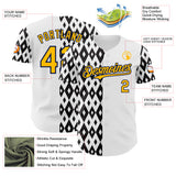 Custom White Gold Black-Navy Geometric Diamond Grid Rhombus Authentic Baseball Jersey