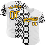 Custom White Gold Black-Navy Geometric Diamond Grid Rhombus Authentic Baseball Jersey