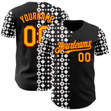 Custom Black Gold White-Red Geometric Diamond Grid Rhombus Authentic Baseball Jersey