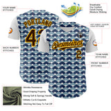 Custom White Brown Blue-Gold Geometric Diamond Grid Rhombus Authentic Baseball Jersey