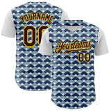 Custom White Brown Blue-Gold Geometric Diamond Grid Rhombus Authentic Baseball Jersey