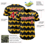 Custom Black Red Yellow-White Geometric Diamond Grid Rhombus Authentic Baseball Jersey