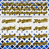 Custom White Black Blue-Gold Geometric Diamond Grid Rhombus Authentic Baseball Jersey