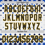 Custom White Black Blue-Gold Geometric Diamond Grid Rhombus Authentic Baseball Jersey