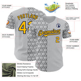 Custom Gray Gold-Navy Geometric Diamond Grid Rhombus Authentic Baseball Jersey
