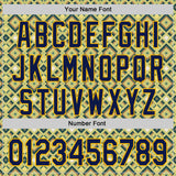 Custom Green Navy-Gold Geometric Diamond Grid Rhombus Authentic Baseball Jersey