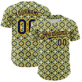 Custom Green Navy-Gold Geometric Diamond Grid Rhombus Authentic Baseball Jersey