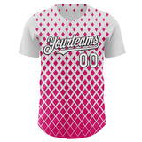 Custom White Pink-Black Geometric Diamond Grid Rhombus Authentic Baseball Jersey