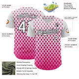 Custom White Pink-Black Geometric Diamond Grid Rhombus Authentic Baseball Jersey