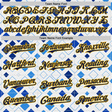 Custom White Navy Blue-Gold Geometric Diamond Grid Rhombus Authentic Baseball Jersey