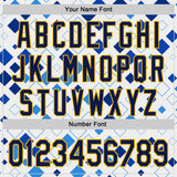 Custom White Navy Blue-Gold Geometric Diamond Grid Rhombus Authentic Baseball Jersey