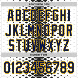 Custom White Navy Black-Gold Geometric Diamond Grid Rhombus Authentic Baseball Jersey