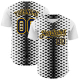 Custom White Navy Black-Gold Geometric Diamond Grid Rhombus Authentic Baseball Jersey