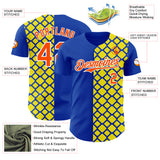 Custom Thunder Blue Orange Light Yellow-White Geometric Diamond Grid Rhombus Authentic Baseball Jersey