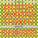Custom Thunder Blue Orange Light Yellow-White Geometric Diamond Grid Rhombus Authentic Baseball Jersey