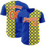 Custom Thunder Blue Orange Light Yellow-White Geometric Diamond Grid Rhombus Authentic Baseball Jersey