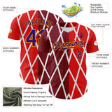 Custom White Dark Purple Red-Bay Orange Geometric Diamond Grid Rhombus Authentic Baseball Jersey