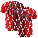 Custom White Dark Purple Red-Bay Orange Geometric Diamond Grid Rhombus Authentic Baseball Jersey