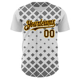 Custom White Brown Black-Gold Geometric Diamond Grid Rhombus Authentic Baseball Jersey