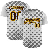 Custom White Brown Black-Gold Geometric Diamond Grid Rhombus Authentic Baseball Jersey