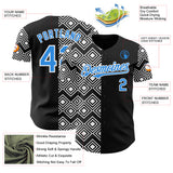 Custom Black Electric Blue-White Geometric Diamond Grid Rhombus Authentic Baseball Jersey