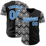 Custom Black Electric Blue-White Geometric Diamond Grid Rhombus Authentic Baseball Jersey