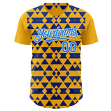Custom Gold Electric Blue Royal-White Geometric Diamond Grid Rhombus Authentic Baseball Jersey