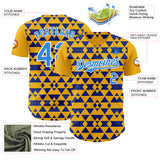 Custom Gold Electric Blue Royal-White Geometric Diamond Grid Rhombus Authentic Baseball Jersey