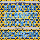 Custom Gold Electric Blue Royal-White Geometric Diamond Grid Rhombus Authentic Baseball Jersey