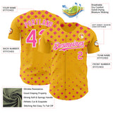 Custom Gold Pink-White Geometric Diamond Grid Rhombus Authentic Baseball Jersey