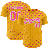 Custom Gold Pink-White Geometric Diamond Grid Rhombus Authentic Baseball Jersey