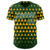 Custom Green Gold-White Geometric Diamond Grid Rhombus Authentic Baseball Jersey