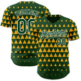 Custom Green Gold-White Geometric Diamond Grid Rhombus Authentic Baseball Jersey