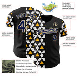 Custom Black Navy White Gold-Cream Geometric Diamond Grid Rhombus Authentic Baseball Jersey