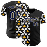 Custom Black Navy White Gold-Cream Geometric Diamond Grid Rhombus Authentic Baseball Jersey