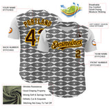 Custom White Brown Black-Gold Geometric Diamond Grid Rhombus Authentic Baseball Jersey