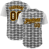 Custom White Brown Black-Gold Geometric Diamond Grid Rhombus Authentic Baseball Jersey