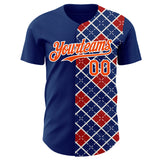 Custom US Navy Blue Orange Red-White Geometric Diamond Grid Rhombus Authentic Baseball Jersey