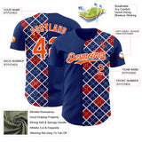 Custom US Navy Blue Orange Red-White Geometric Diamond Grid Rhombus Authentic Baseball Jersey