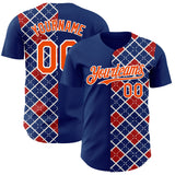 Custom US Navy Blue Orange Red-White Geometric Diamond Grid Rhombus Authentic Baseball Jersey