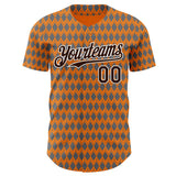 Custom Orange Brown Gray-White Geometric Diamond Grid Rhombus Authentic Baseball Jersey