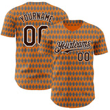 Custom Orange Brown Gray-White Geometric Diamond Grid Rhombus Authentic Baseball Jersey