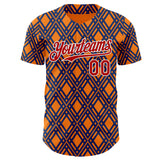 Custom Orange Red Blue-White Geometric Diamond Grid Rhombus Authentic Baseball Jersey